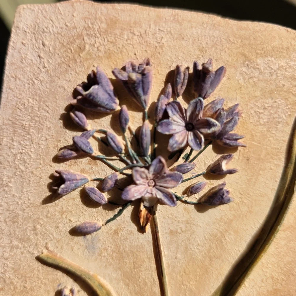 Clare Lake Ceramic Wall Art Floral Relief Plaque Purple Flowers Cottagecore - Picture 15 of 16